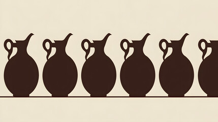 flagons. Dark brown elliptical silhouettes of flagons with spouts on light background. bar promotions, beverage menus, designed for product packaging and bar promotions, used by video editors.