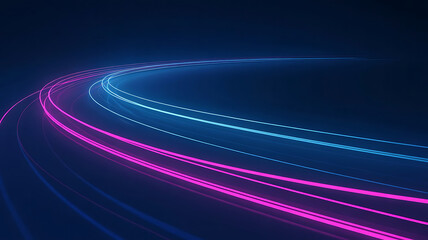 Dark blue abstract background with glowing pink and blue light trails