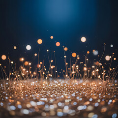 Closeup of glowing seeds with bokeh lights in dark background nature