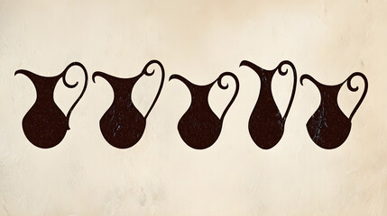 flagons. Dark brown elliptical silhouettes of flagons with spouts on light background. bar promotions, beverage menus, designed for product packaging and bar promotions, used by video editors.