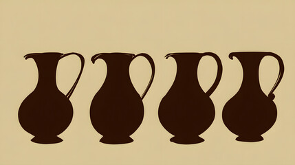 flagons. Dark brown elliptical silhouettes of flagons with spouts on light background. bar promotions, beverage menus, designed for product packaging and bar promotions, used by video editors.