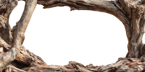 sturdy frame assembled from thick crooked branches arranged in an expressive organic shape with rough textures