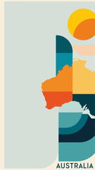 Abstract representation of Australia with vibrant colors and shapes for Australia Day celebration, featuring ample copy space.