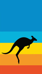 Retro kangaroo silhouette in vibrant colors representing Australia Day with copy space for promotional text. 1950s poster style
