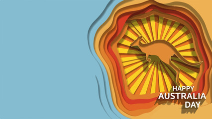 Australia Day celebration with a joyful kangaroo silhouette against a vibrant background with copy space