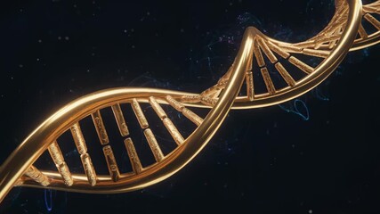 Gold dna metallic spiral genetic structure luxury science black background 3d render glowing particles elegant design macro detail biotechnology - Powered by Adobe