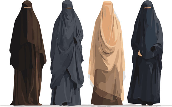 Create a kinds of deferent smart burqa vector art with white background.