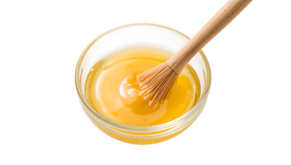 National pie day preparation with egg wash in small glass bowl and pastry brush for glossy golden pie crust finish