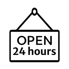 Open 24 hours line icon, black outline nonstop business service symbol