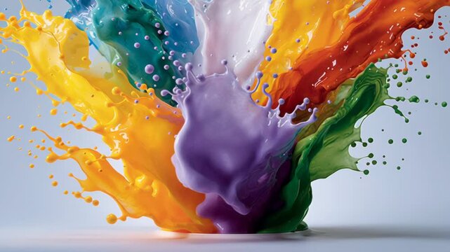 Vibrant splash of colorful paint in dynamic motion showcasing the continuous flow and interaction of hues creating an artistic display of fluidity and energy in a captivating visual sequence