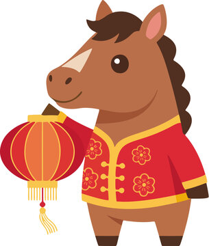 Chinese New Year of the Horse Cute Cartoon Mascot Vector Set