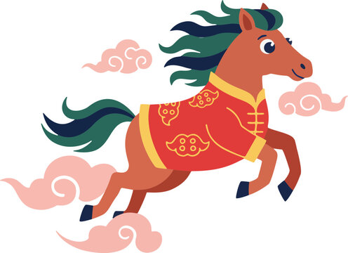 Chinese New Year of the Horse Cute Cartoon Mascot Vector Set