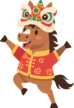 Chinese New Year of the Horse Cute Cartoon Mascot Vector Set