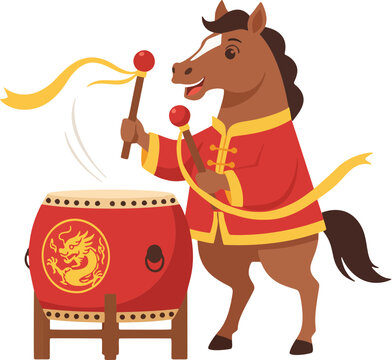 Chinese New Year of the Horse Cute Cartoon Mascot Vector Set