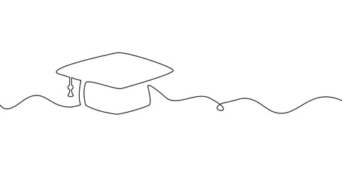 one line art of graduation hat drawing, vector