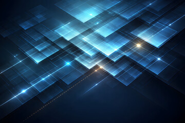 Dynamic Digital Canvas: An intricate composition of interconnected, geometric shapes and luminous highlights, forming a visually striking representation of modern technology and data flow.