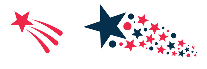 Shooting stars vector illustration for usa independence day, red and blue star fireworks, 4th of july celebration, patriotic banner, poster and greeting card design graphics. © Vector Gallery