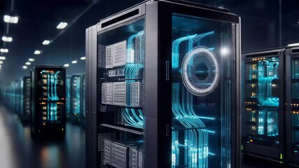 High-tech server room with bright lights and modern equipment in a controlled environment - Powered by Adobe
