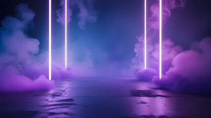 abstract cyberpunk fog scene with glowing neon light beams