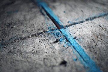 Macro Shot of Blue Chalk Snap Lines on Concrete Slab