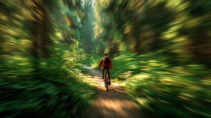 Cyclist forest trail
