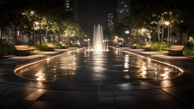 Park fountain at night