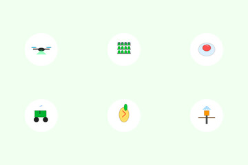 Future Agriculture and Food Technology Icon Set. Vertical Farming, Lab Grown Meat, and Smart Farming Drones
