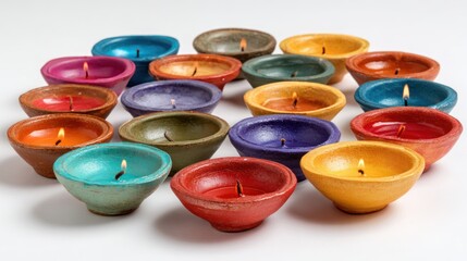 A Collection of Colorful Ceramic Candles Lit and Unlit.