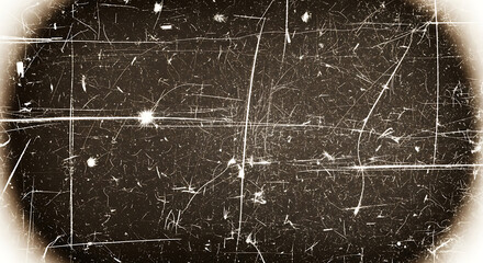 An old film illustration featuring scratches and marks on a dark background with an abstract design