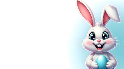 Obraz premium Easter sunday celebration with happy cartoon bunny holding blue egg