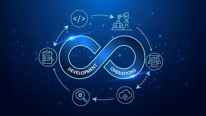 Digital DevOps infinity loop concept with technology icons isolated