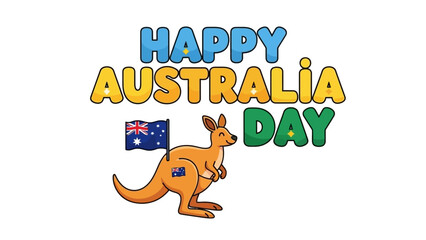 Happy Australia Day illustration featuring a kangaroo with the Australian flag