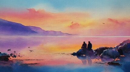 Sunset shoreline figures