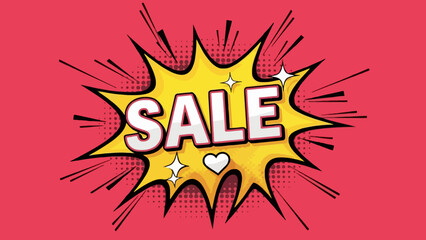 Vibrant pop art style 'SALE' burst graphic for special promotions and discount advertisements on a dynamic red background