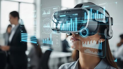 Immersive virtual reality experience in modern office with advanced data visualization - Powered by Adobe
