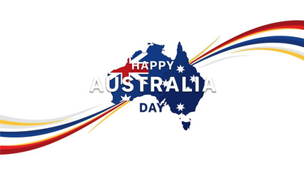 Celebrate national pride with a vibrant graphic featuring the outline of Australia, adorned with patriotic colors and festive wishes for a special day