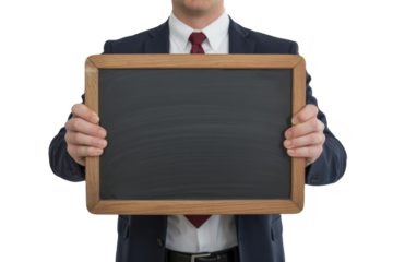 Man holds blank chalkboard