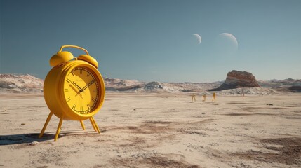 Yellow alarm clock desert scene