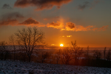 Winter cold afternoon sunset in area of Liberec