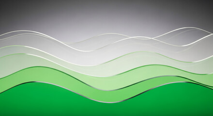Abstract wavy layers in shades of green and gray, creating a sense of depth and movement, representing nature, tranquility, or a modern aesthetic