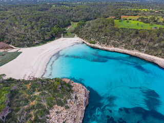 Cala Mondrago beach and turquoise bay in Mallorca, Spain