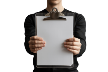 Person Holding Clipboard With Blank Paper