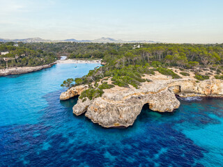 Cala Mondrago beach and turquoise bay in Mallorca, Spain