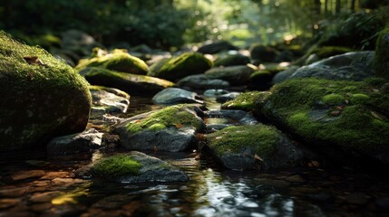 Forest stream rocks moss