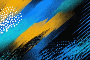 Vibrant abstract art with blue and yellow brush strokes and dots