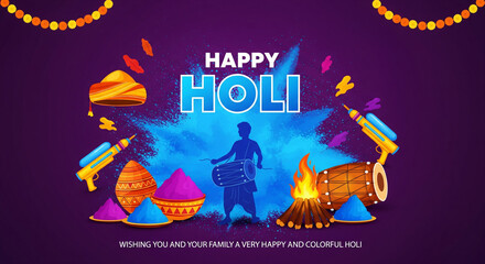 colorful Happy Holi background for color festival of India celebration greetings