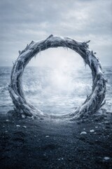 Ethereal Portal in Misty Ocean Landscape