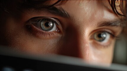 Gaze of Introspection: An eye-level close-up captures a thoughtful expression as a human's eyes meet the viewer, inviting them into a moment of deep contemplation and introspective reflection.