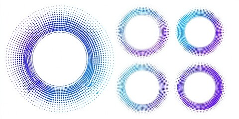 Abstract circular halftone patterns in blue and purple tones