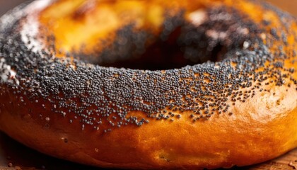 Close-up of a Poppy Seed Bagel with Golden Crust.